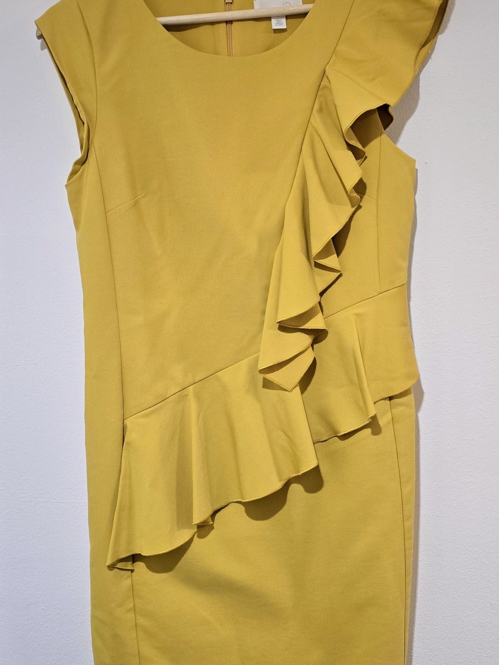 Ruffled Sheath Dress in Mustard Yellow